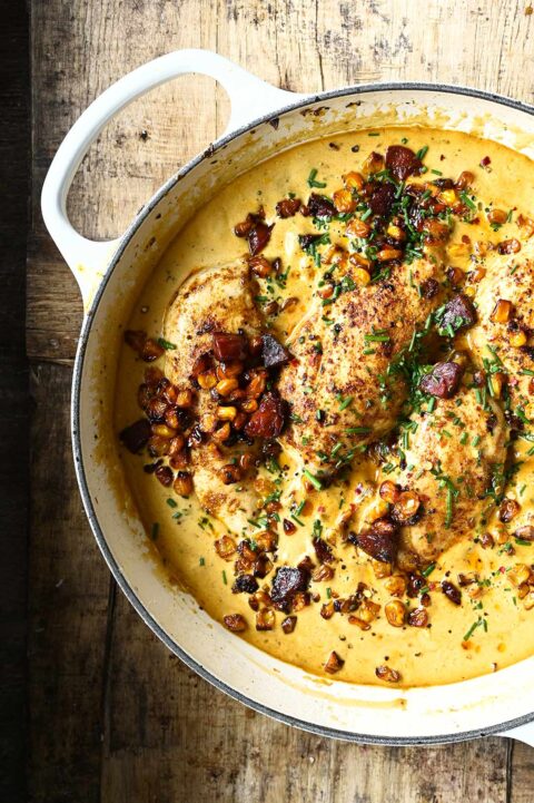 creamy chicken with corn and chorizo