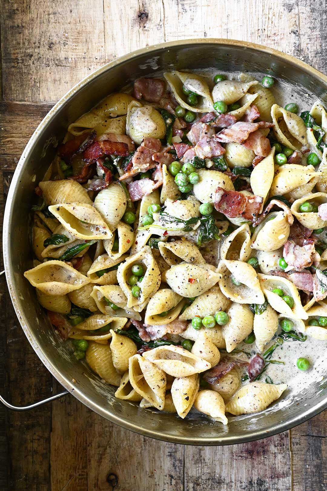 Creamy White Wine Pasta with Bacon - Serving Dumplings