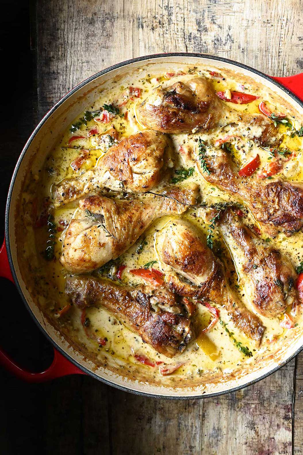 Creamy Black Pepper Chicken Drumsticks Serving Dumplings