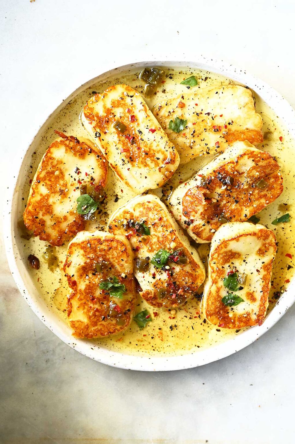 PanFried Halloumi with Peppered Honey Serving Dumplings