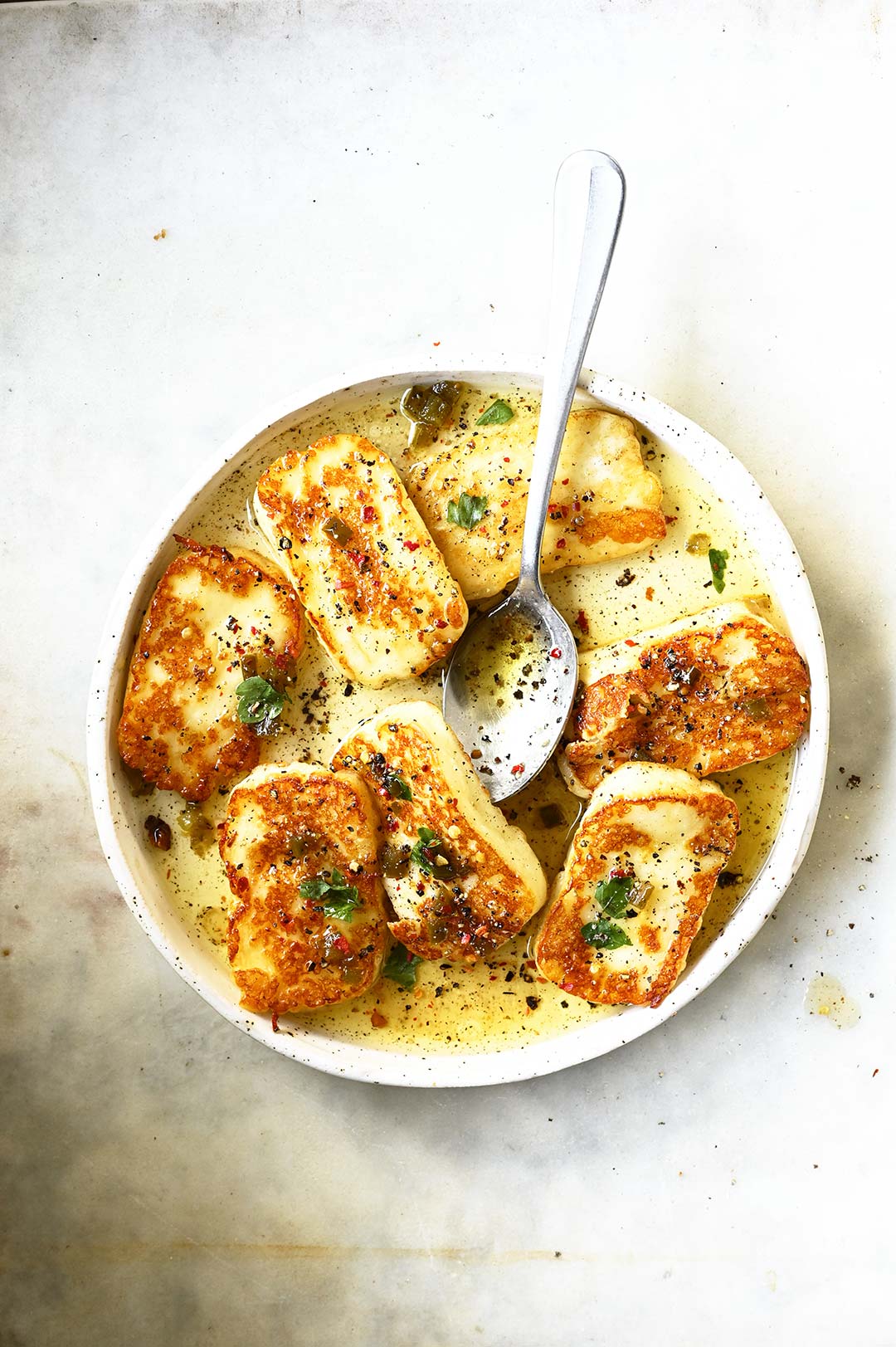 halloumi with peppered honey