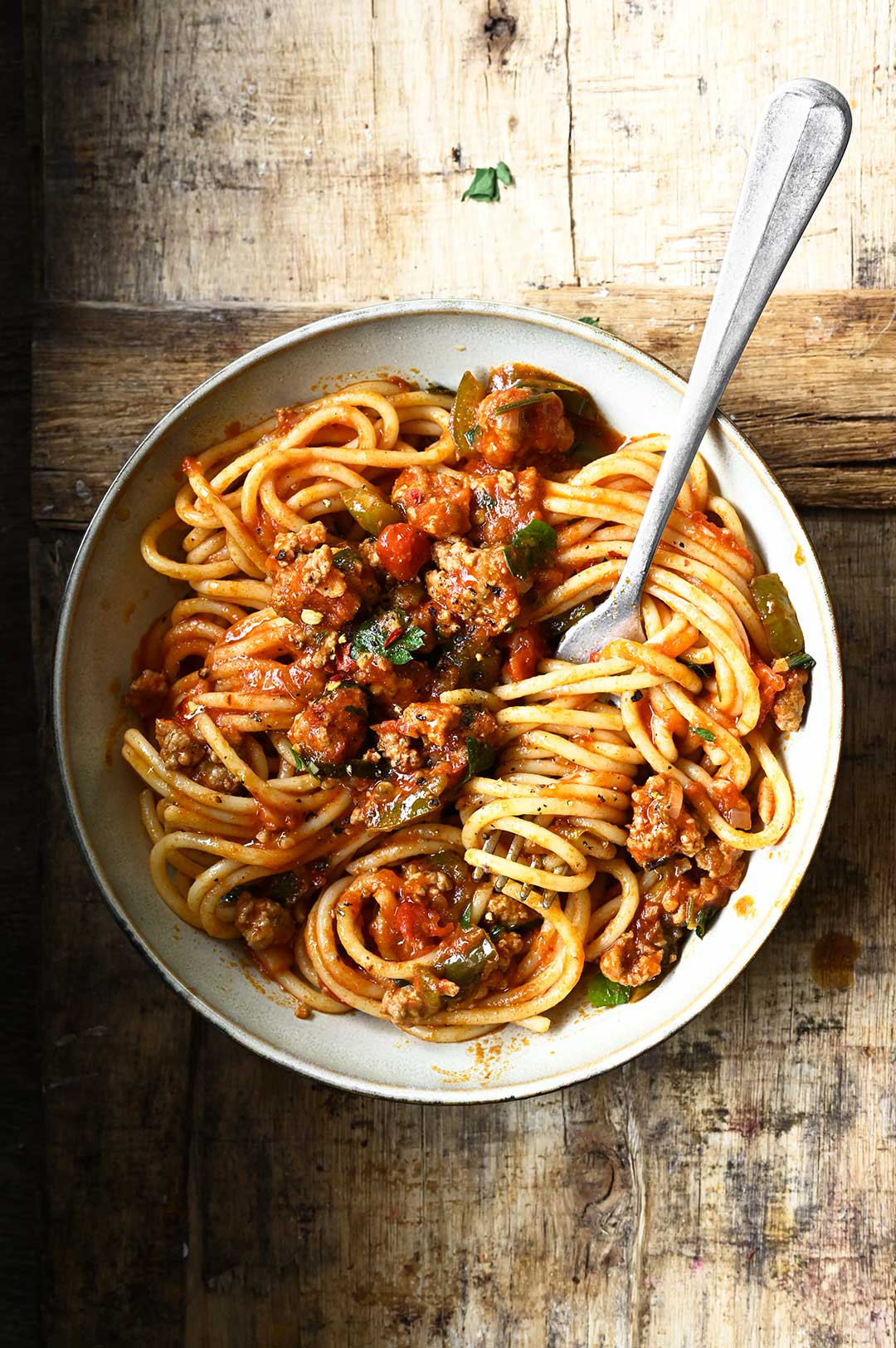 Szybkie spaghetti bolognese z paprykami