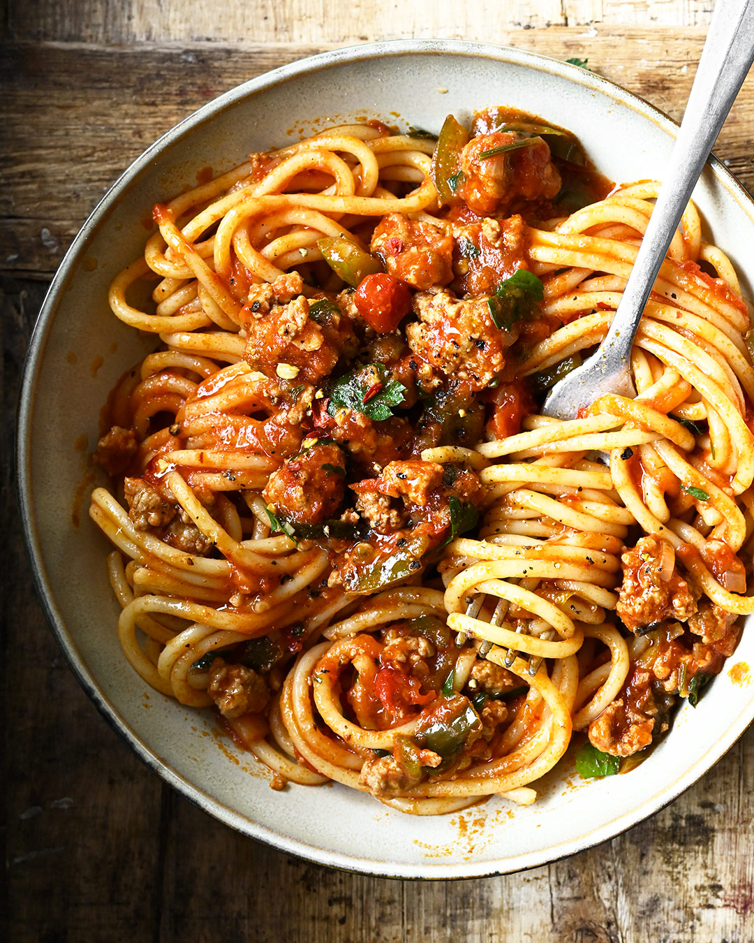 Beef and Bell Pepper Spaghetti Serving Dumplings