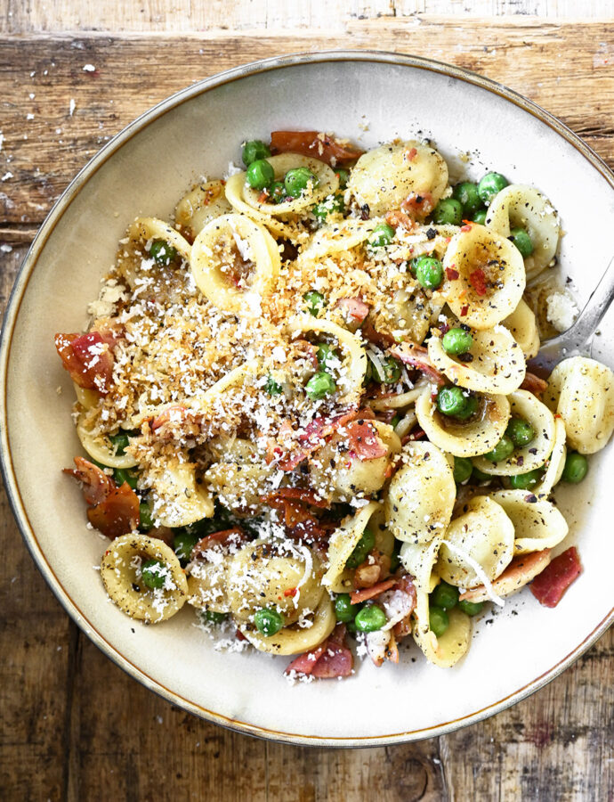 Buttery Orecchiette with Crispy Pancetta and Peas