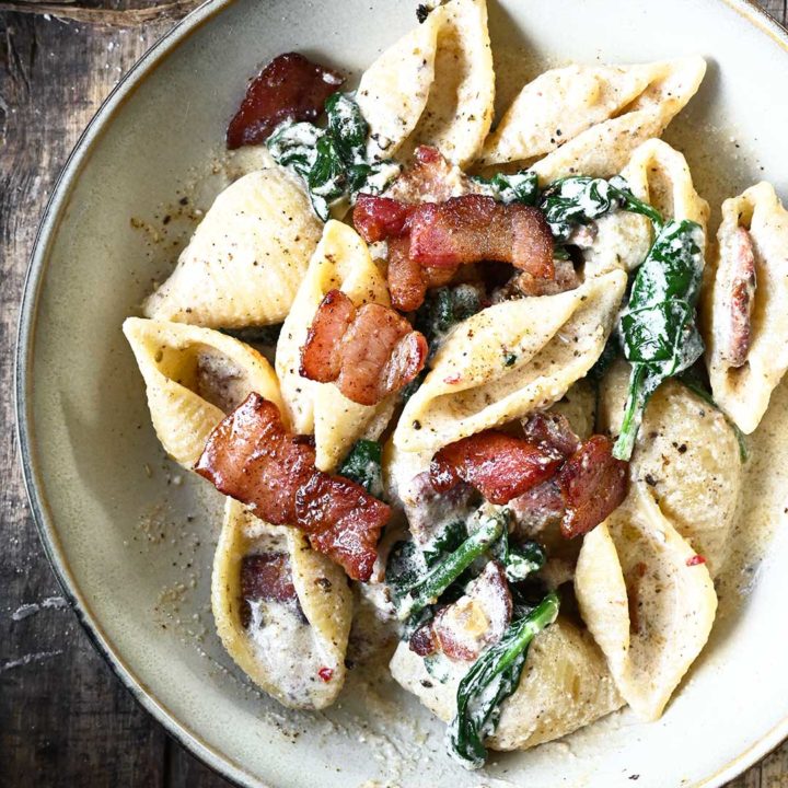 spinach and bacon pasta with ricotta