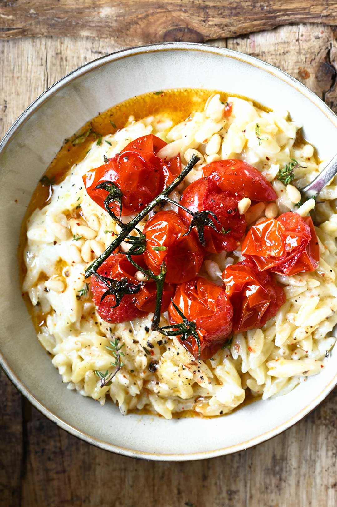 cheesy orzo with roasted tomatoes