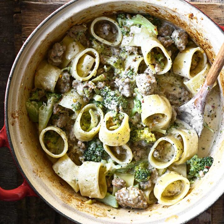 creamy pasta with pork and broccoli