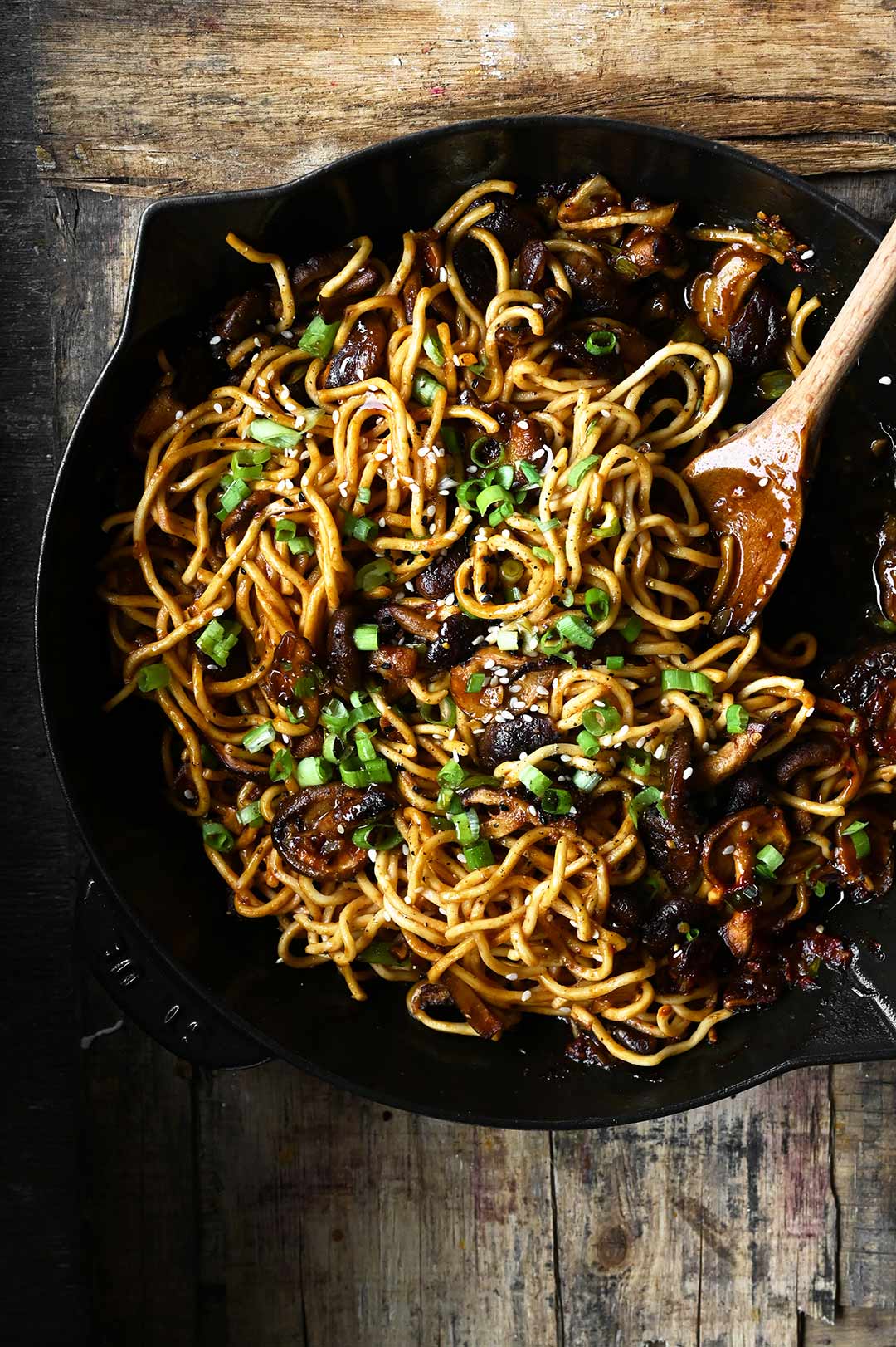 Spicy Garlic Shiitake Noodles - Serving Dumplings