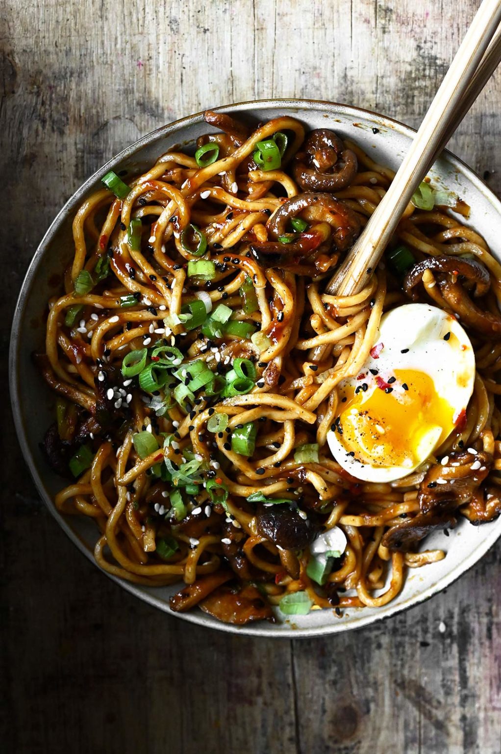 Spicy Garlic Shiitake Noodles Serving Dumplings