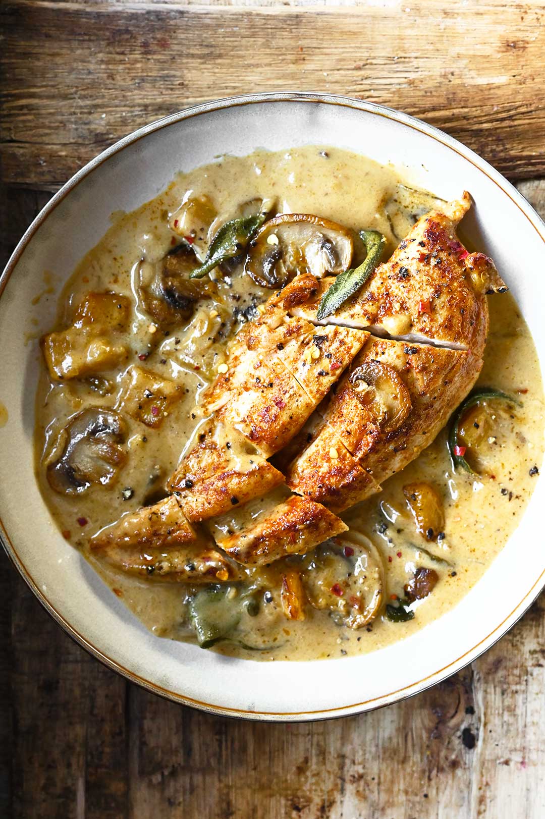 Chicken in Butternut Squash and Mushroom Cream Sauce - Serving