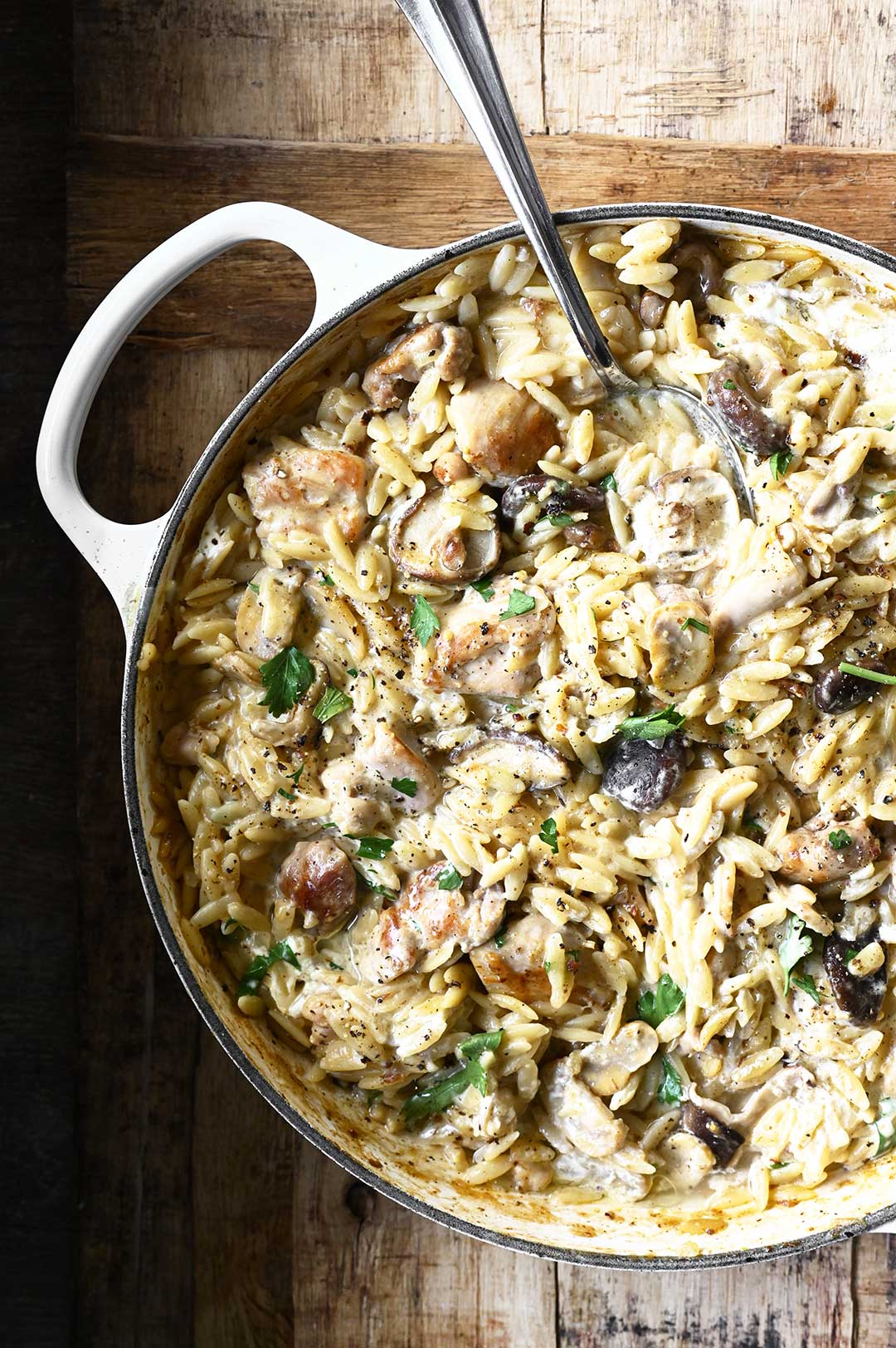 one-pot chicken stroganoff with orzo