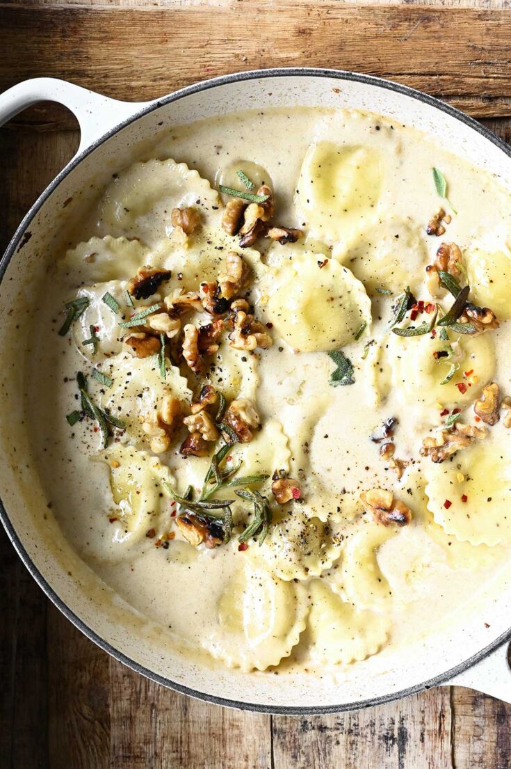 Ravioli in Creamy Parmesan Sauce Serving Dumplings