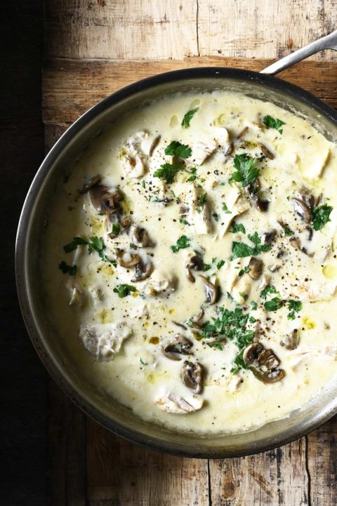 Rotisserie Chicken in Creamy Mushroom Sauce - Serving Dumplings