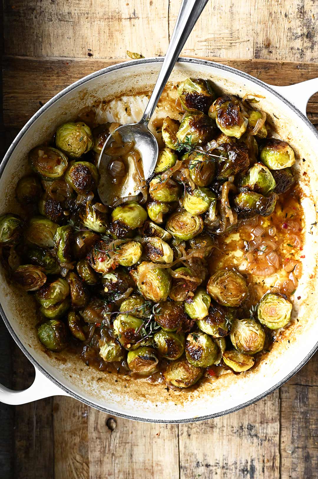 roasted brussels sprouts with beer braised onions