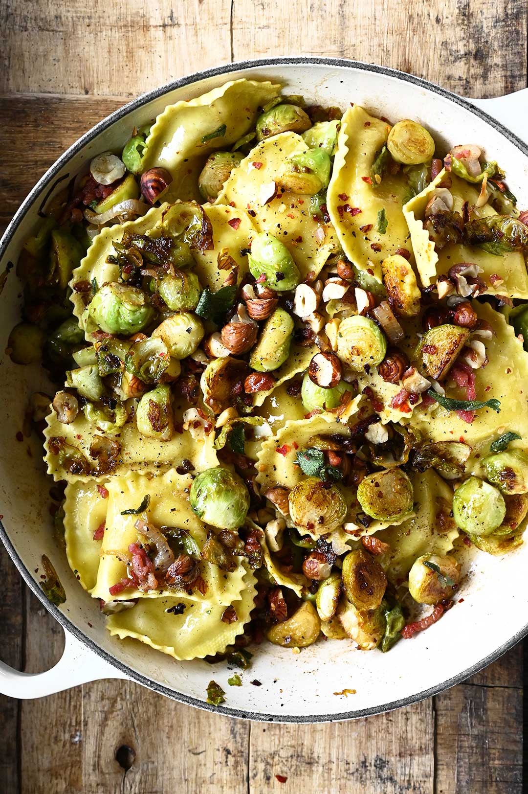 Cheese Ravioli with Sautéed Brussels Sprouts - Serving Dumplings