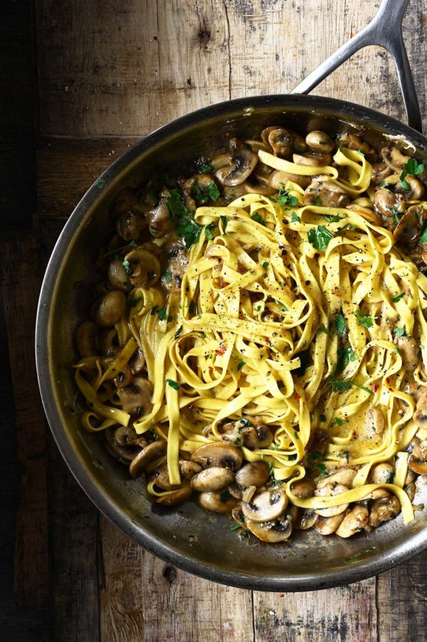 Parmesan Tagliatelle with Buttered Mushrooms - Serving Dumplings