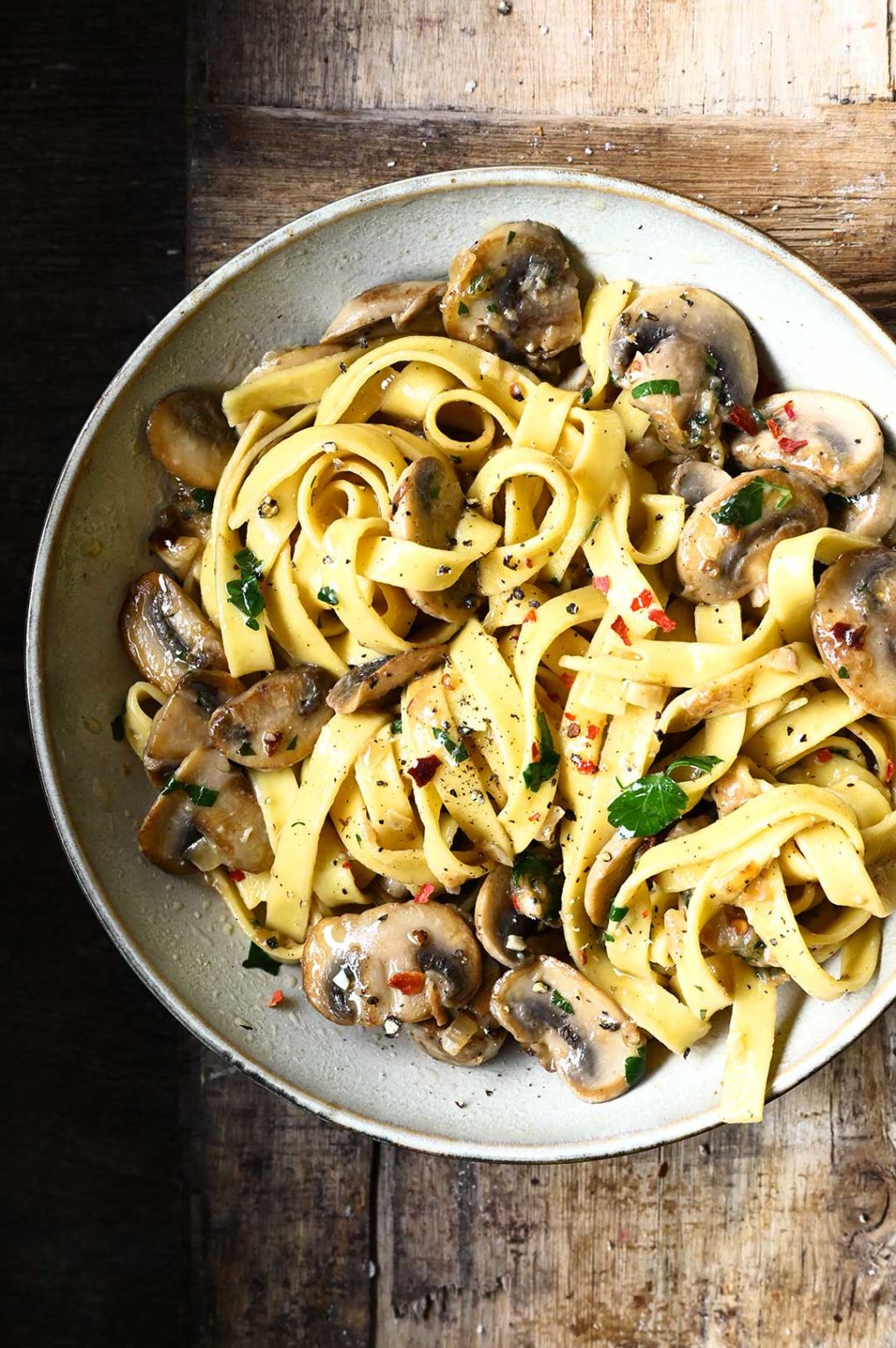 Parmesan Tagliatelle with Buttered Mushrooms Serving Dumplings