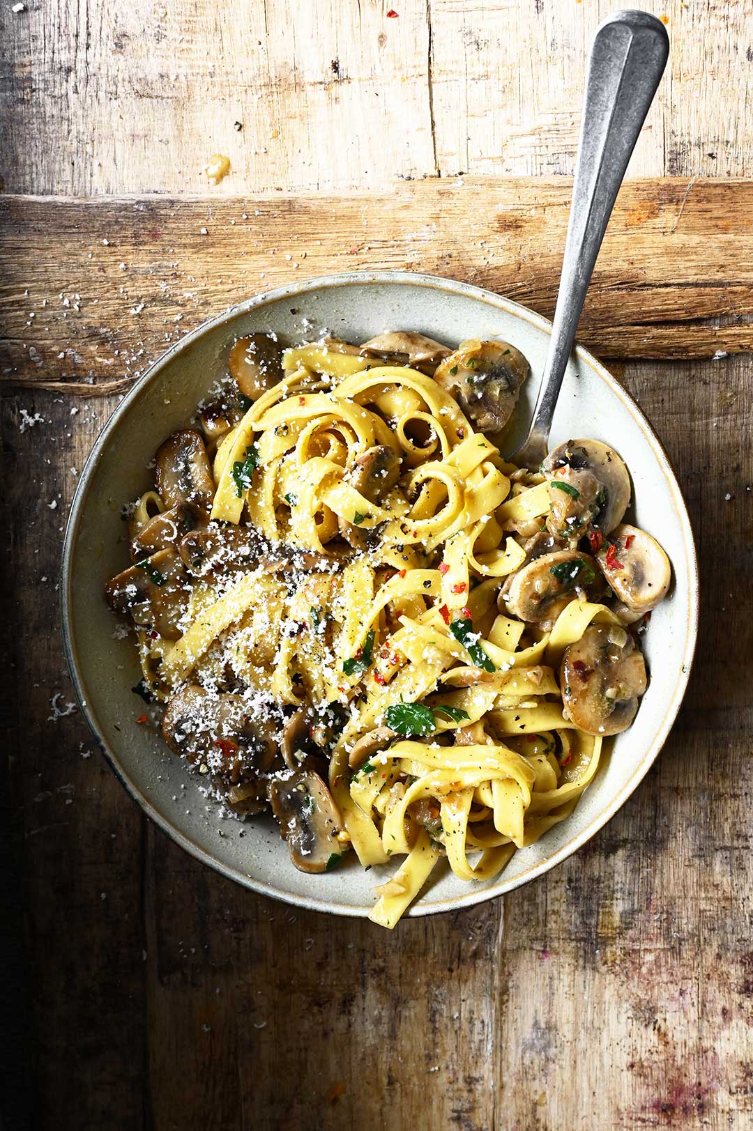parmesan tagliatelle with buttered mushrooms