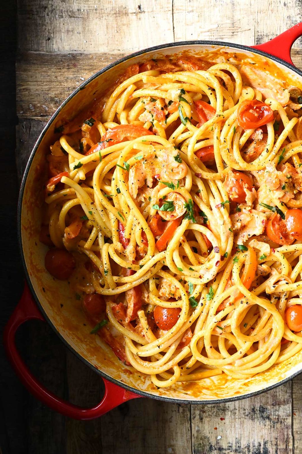 Smoked Salmon and Bell Pepper Spaghetti Serving Dumplings
