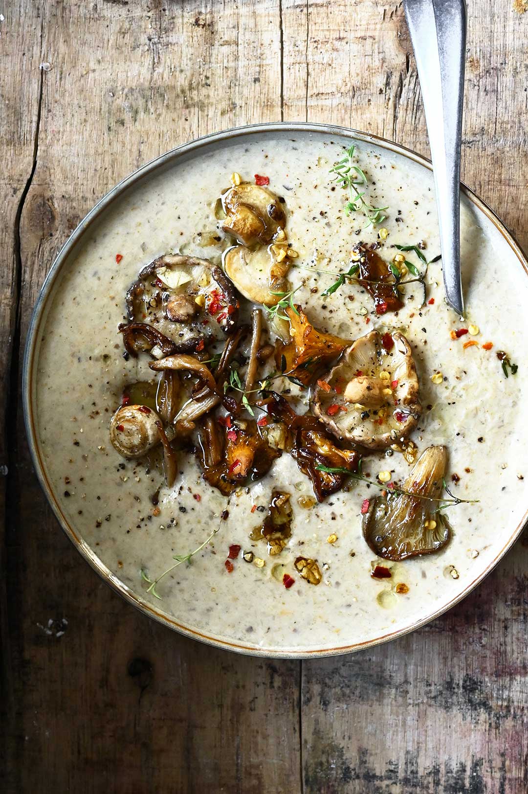 Creamy Mushroom Soup with Miso and Parmesan