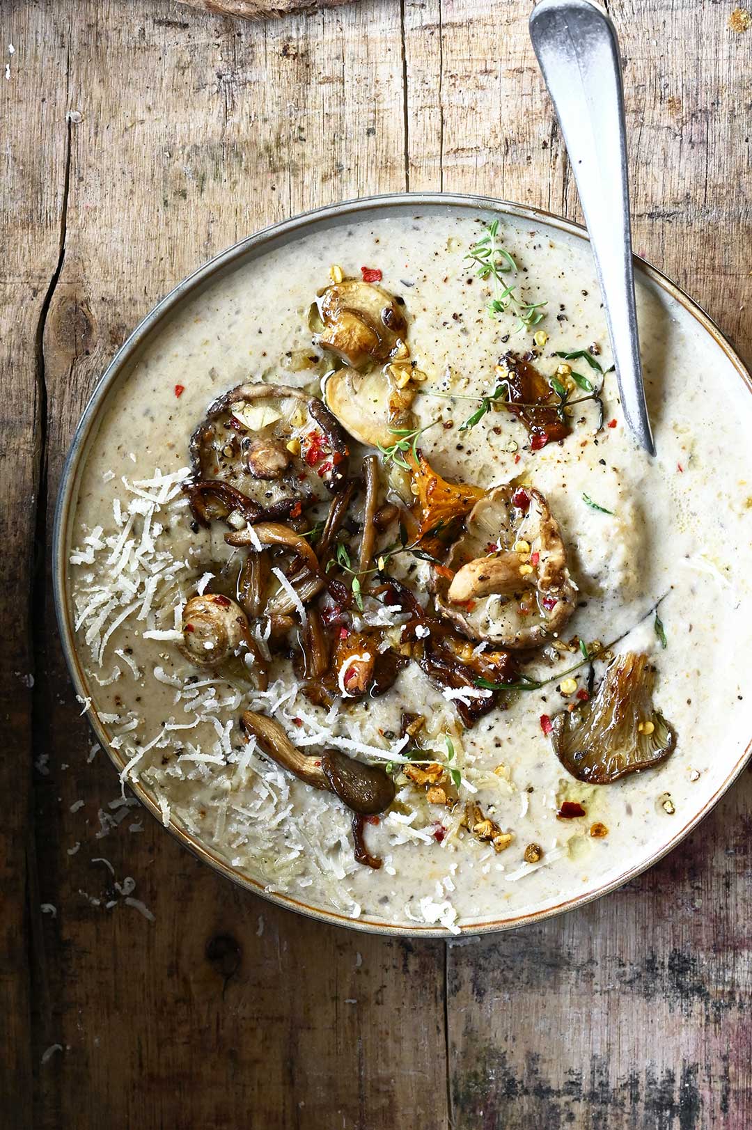 Creamy Mushroom Soup with Miso and Parmesan