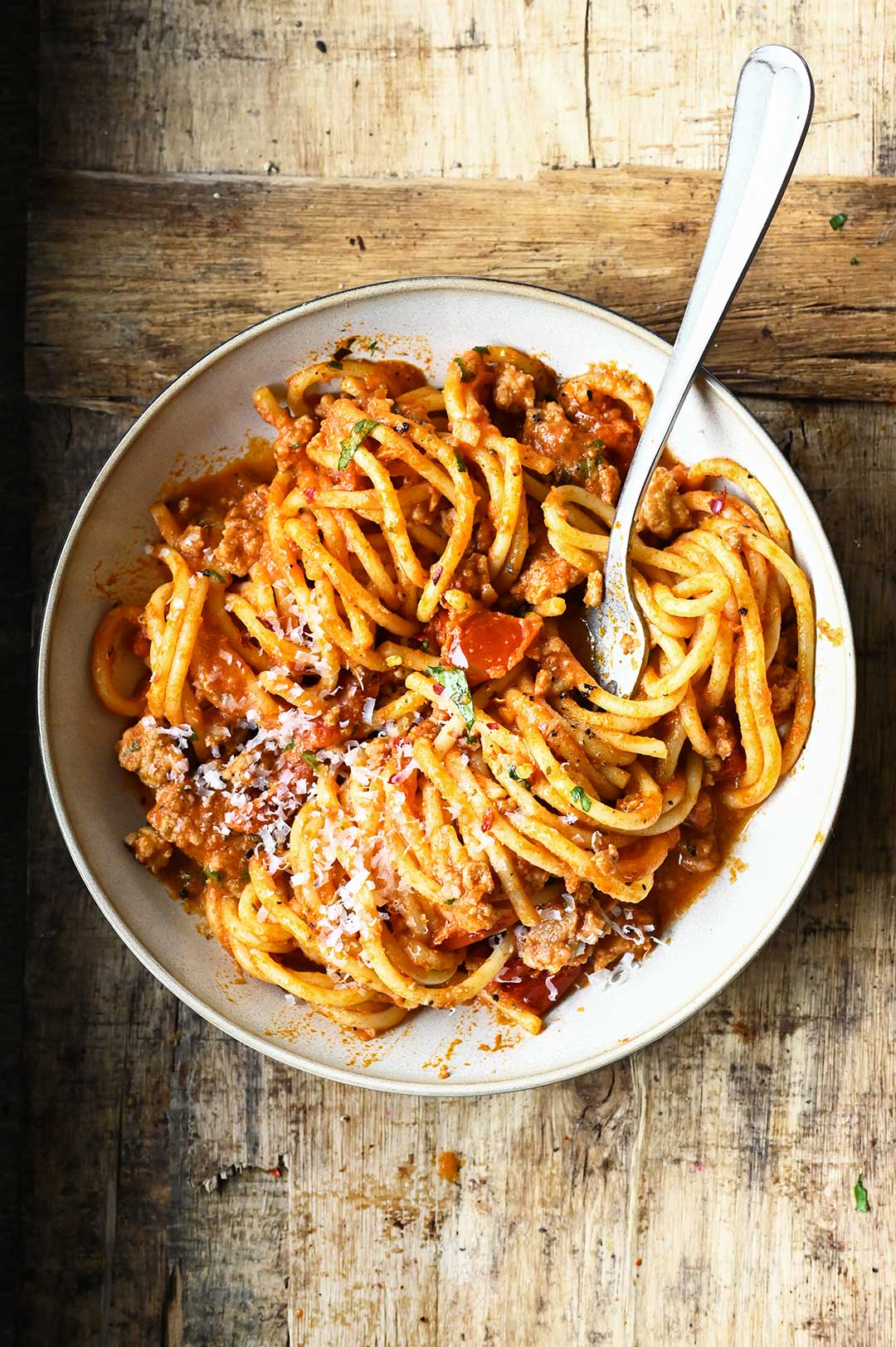 red pesto spaghetti bolognese