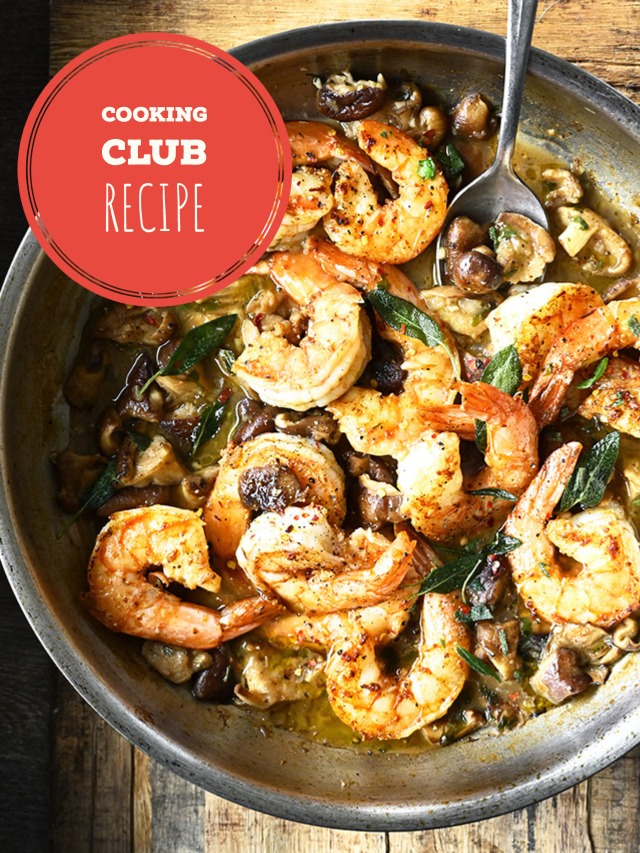 20 minute Shrimp with Cava Sauce and Shiitakes