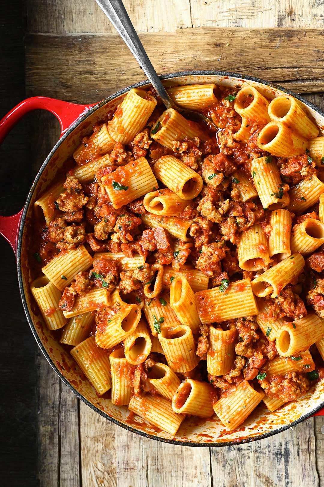 Italian Sausage and Chorizo Rigatoni - Serving Dumplings