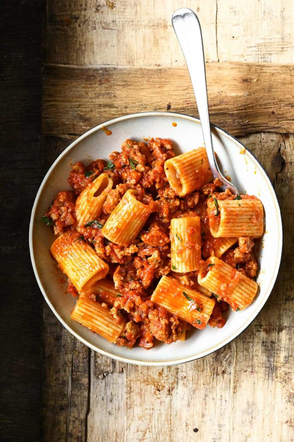 Italian Sausage and Chorizo Rigatoni Serving Dumplings