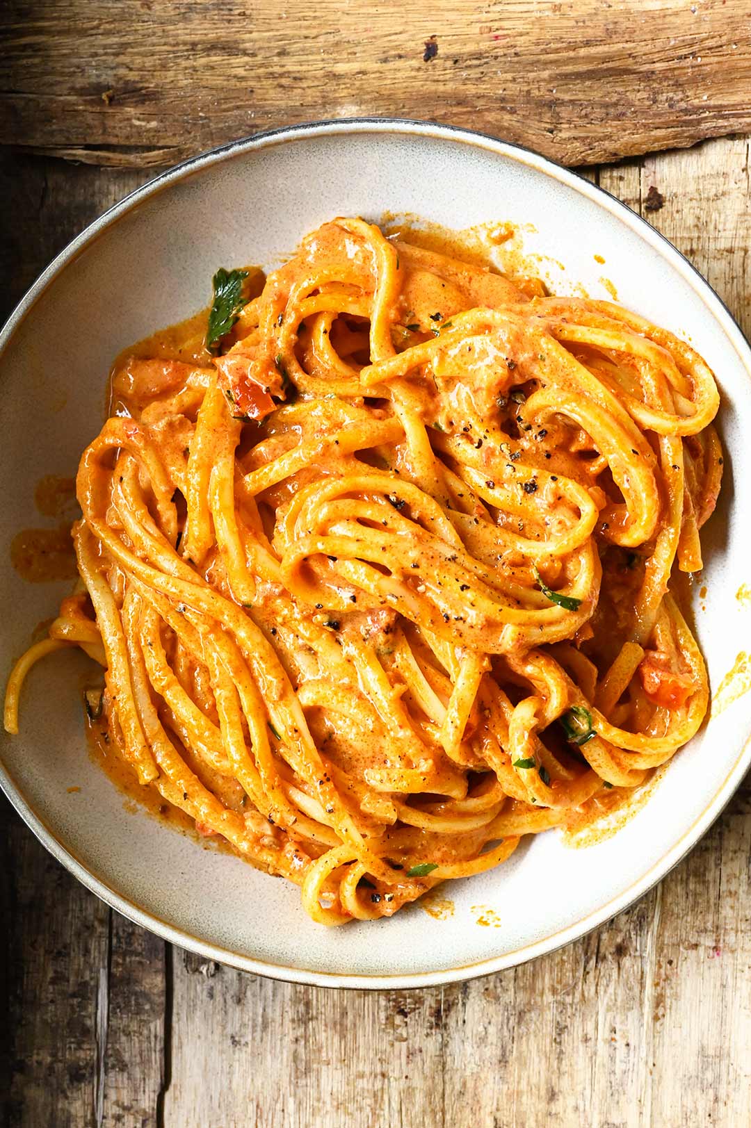 Linguine with Creamy 'Nduja Tomato Sauce - Serving Dumplings