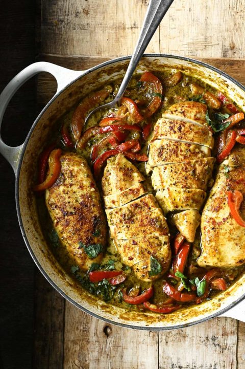 pesto chicken with peppers