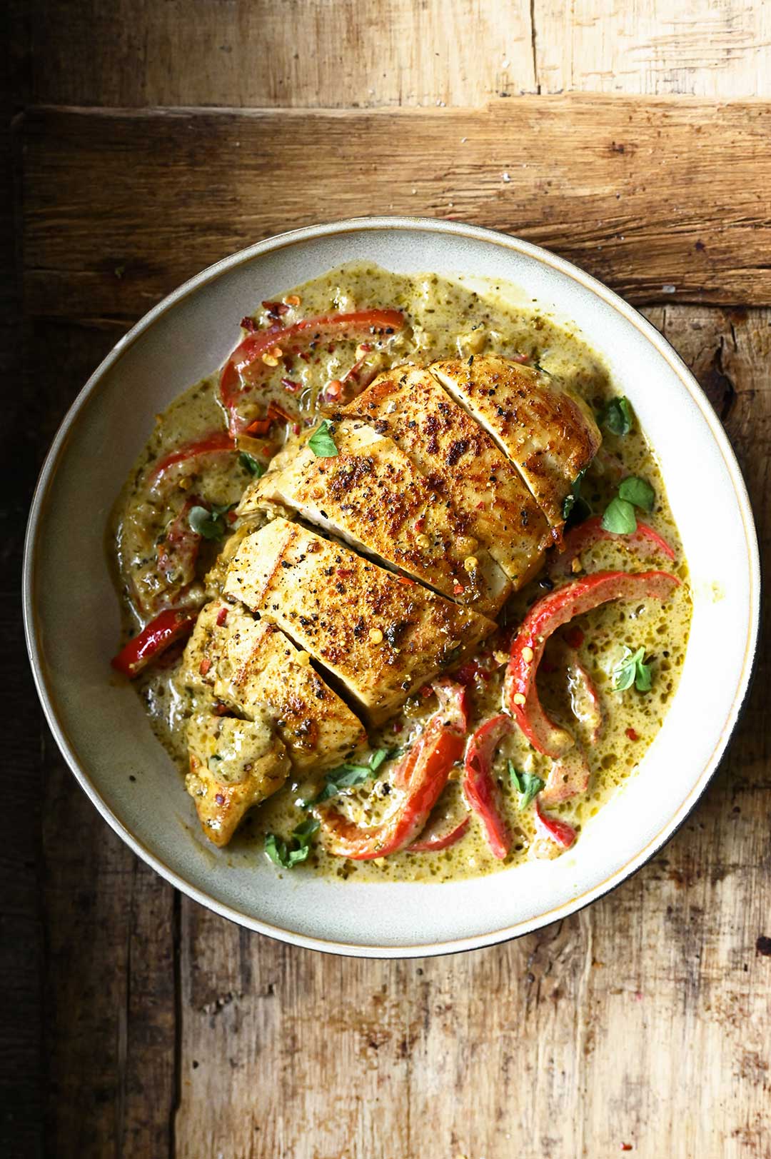 pesto chicken with peppers