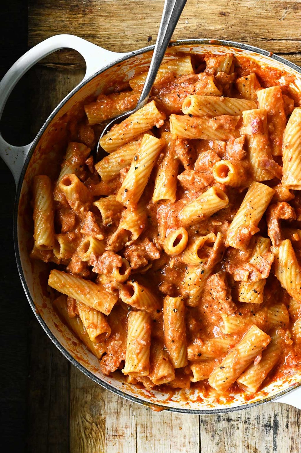 Sausage and Tomato Pasta alla Carbonara Serving Dumplings