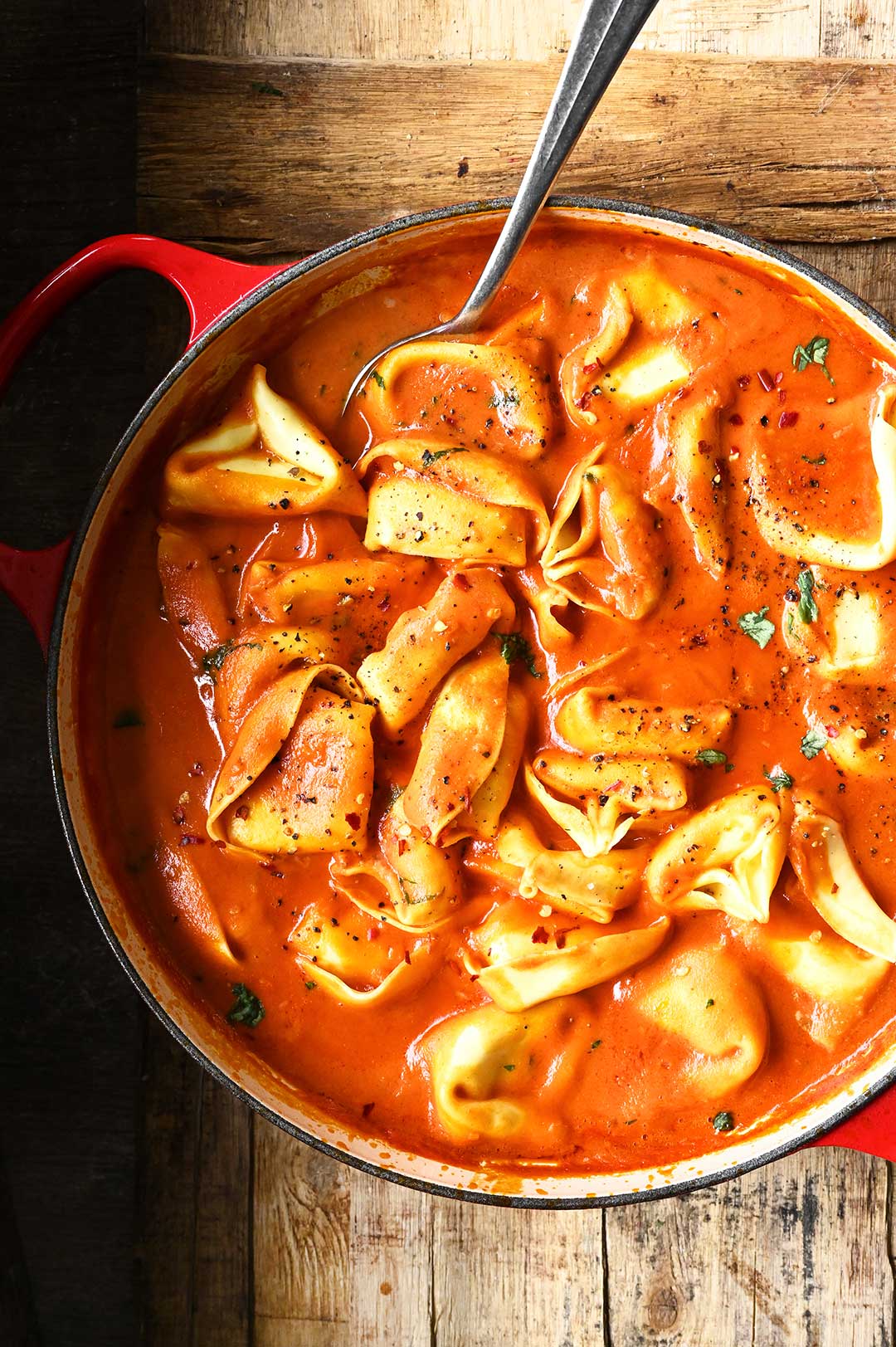 Creamy Tomato Tortellini - Serving Dumplings