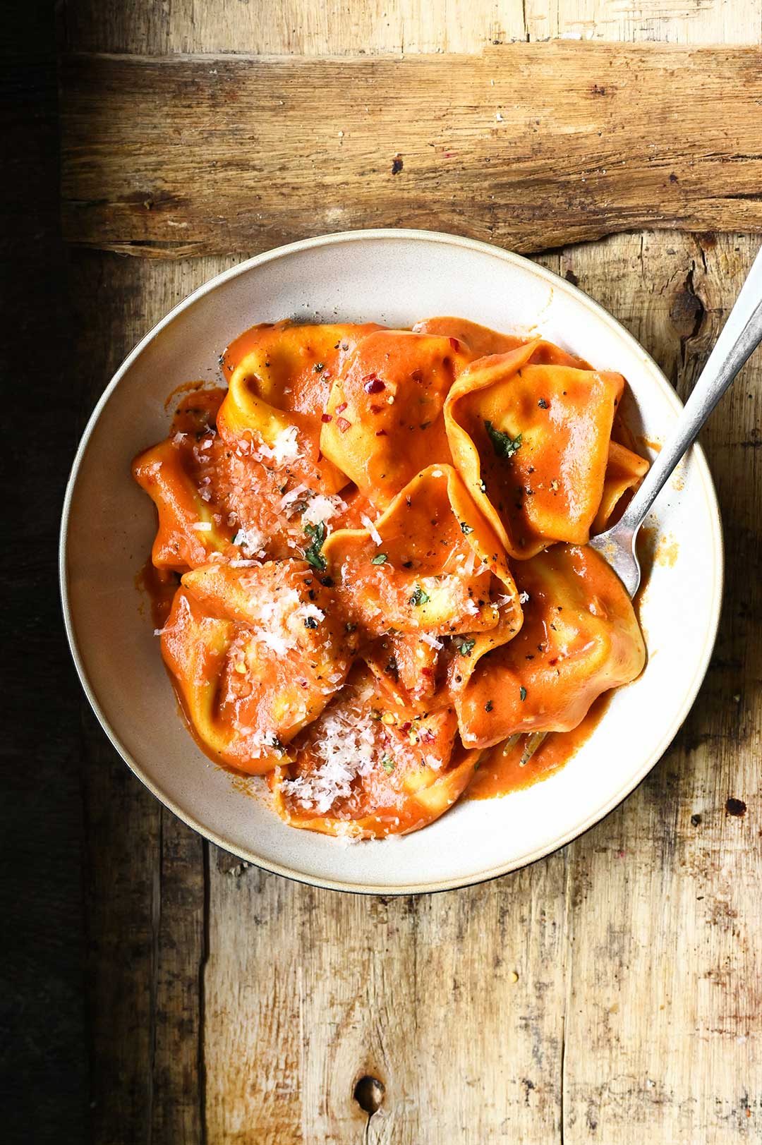 Creamy Tomato Tortellini - Serving Dumplings