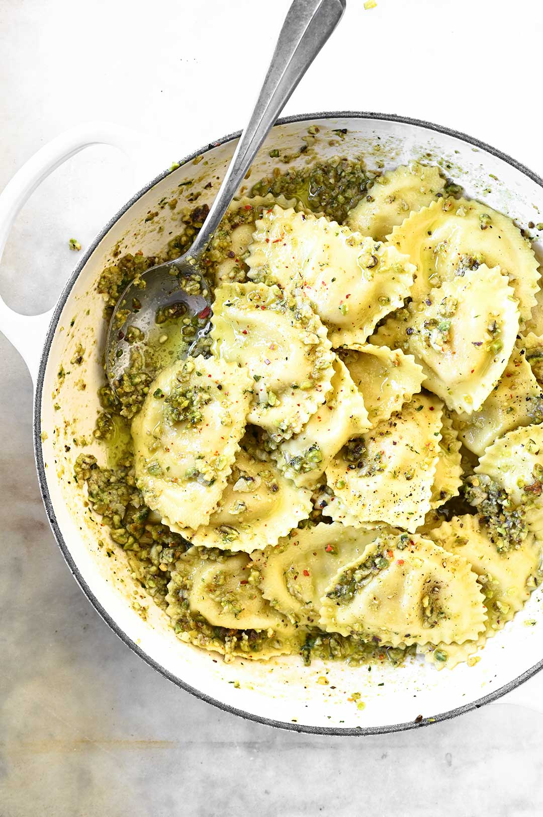 ravioli with pistachio pesto