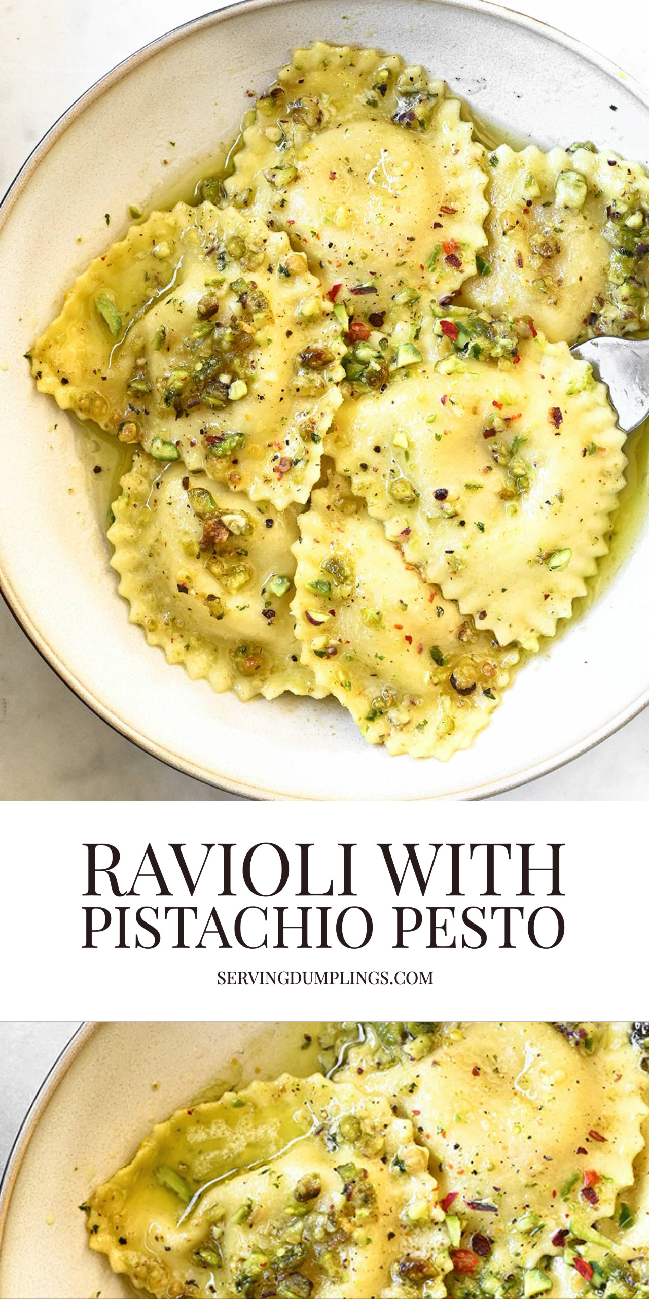 Ravioli with Pistachio Pesto - Serving Dumplings