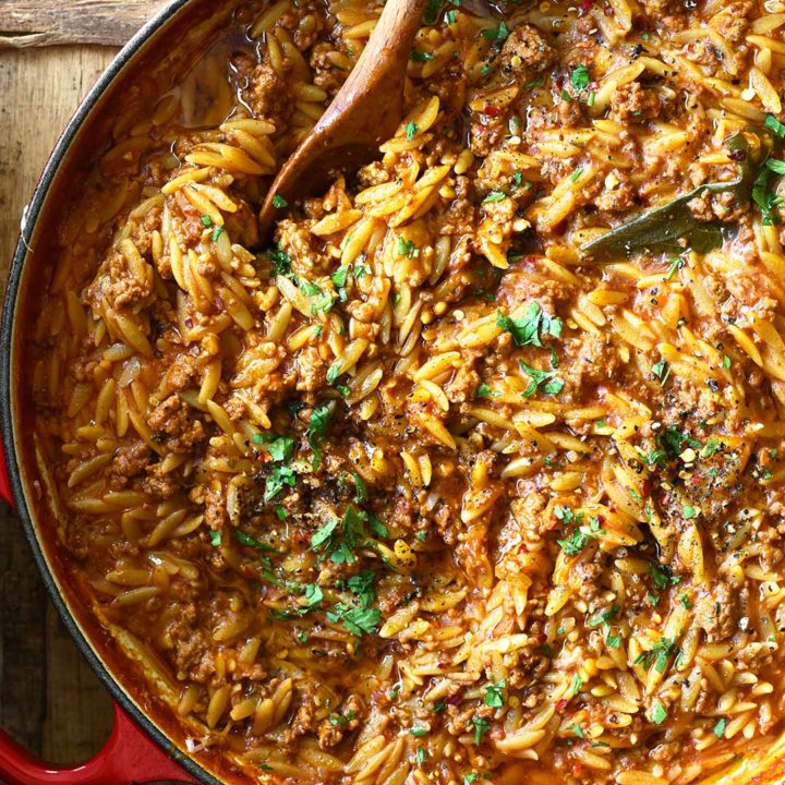 one pot tomato beef orzo