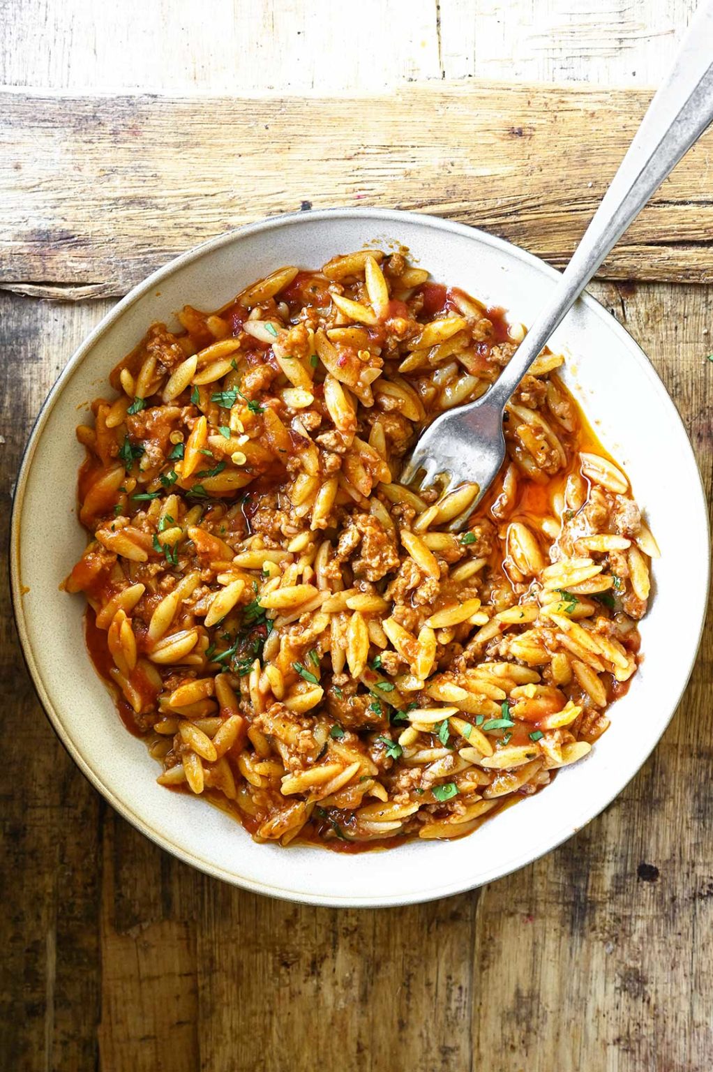 One Pot Tomato Beef Orzo Serving Dumplings