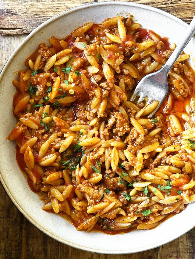 One Pot Tomato Beef Orzo