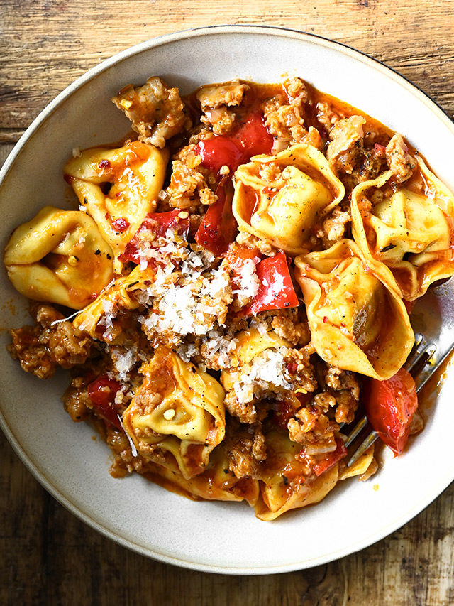 One Skillet Tortellini with Sausage