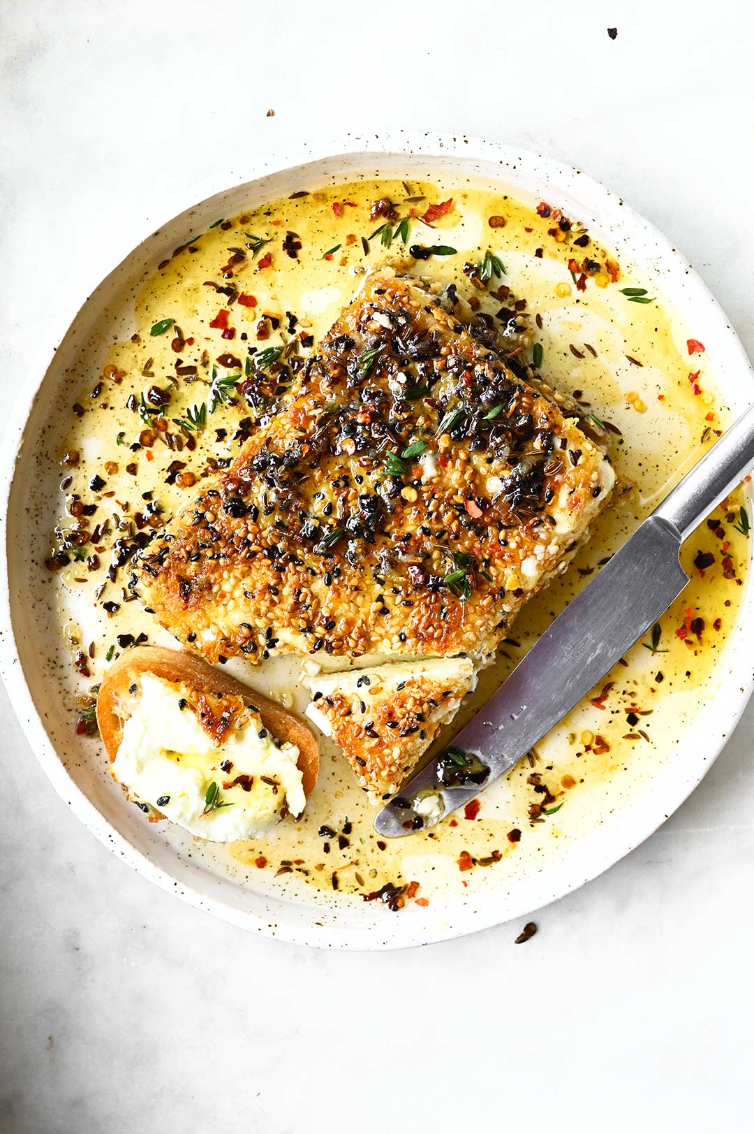 fried feta with sesame and spicy honey