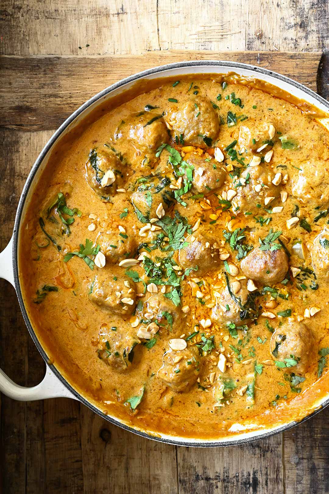 thai chicken meatballs in peanut sauce