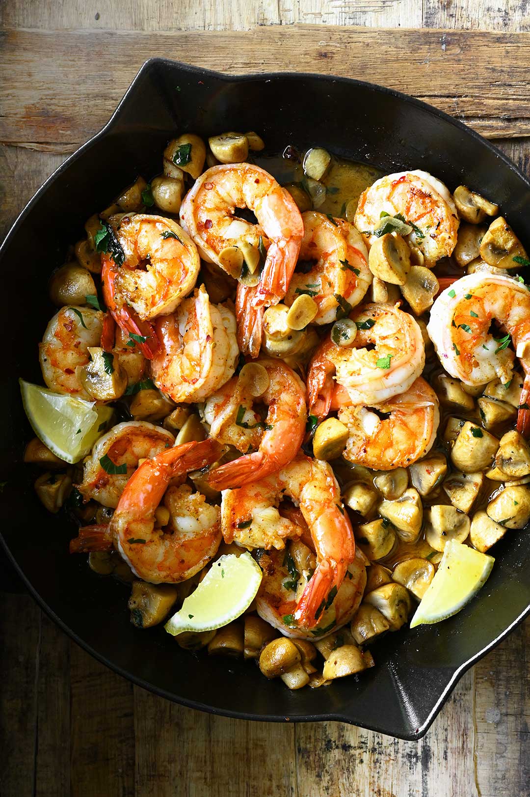 shrimp with garlic sautéed mushrooms