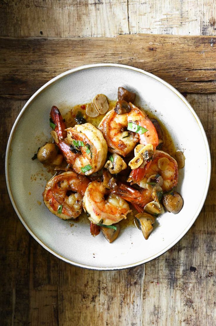 Shrimp with Garlic Sautéed Mushrooms - Serving Dumplings