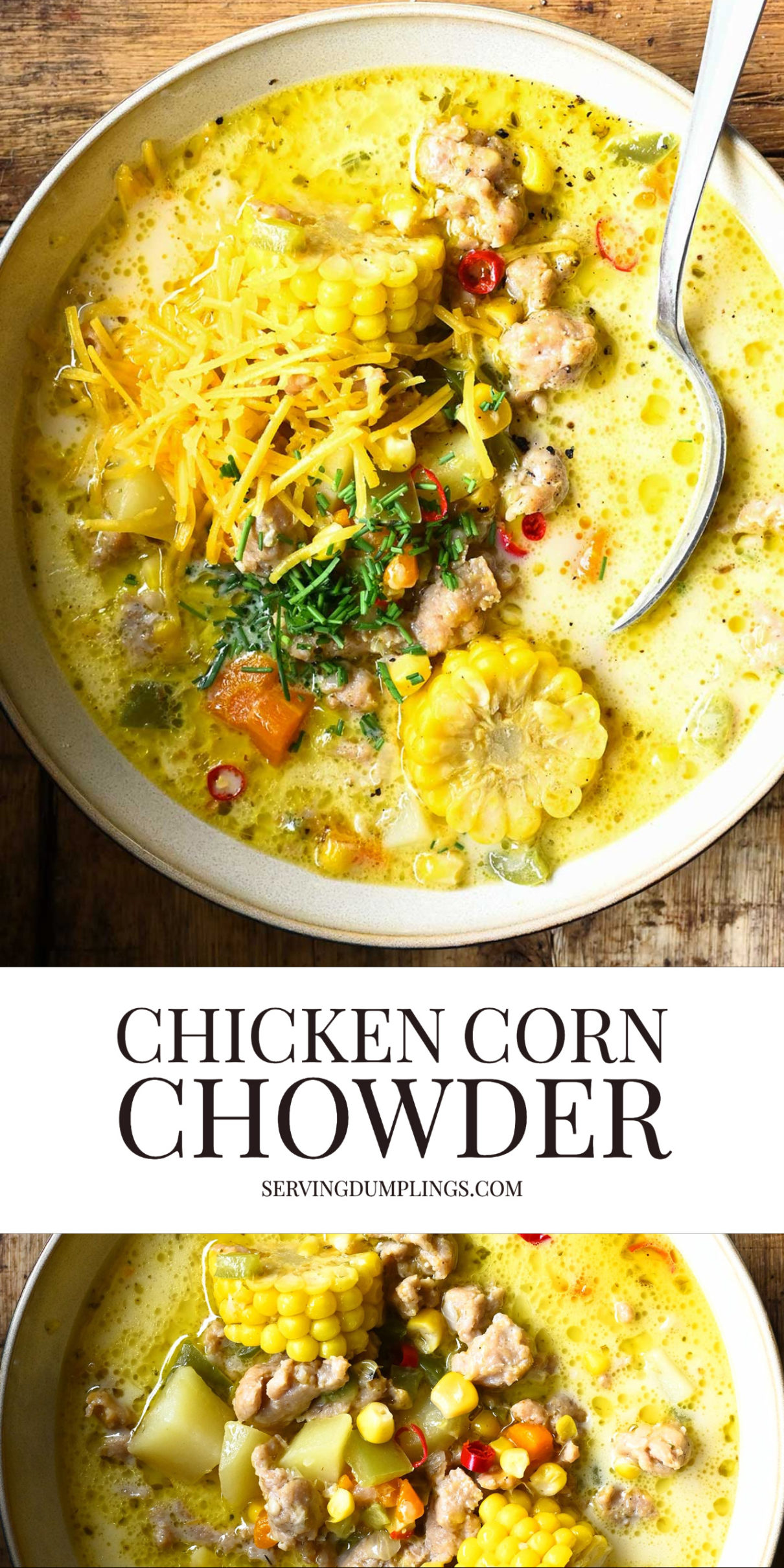 Chicken Corn Chowder - Serving Dumplings