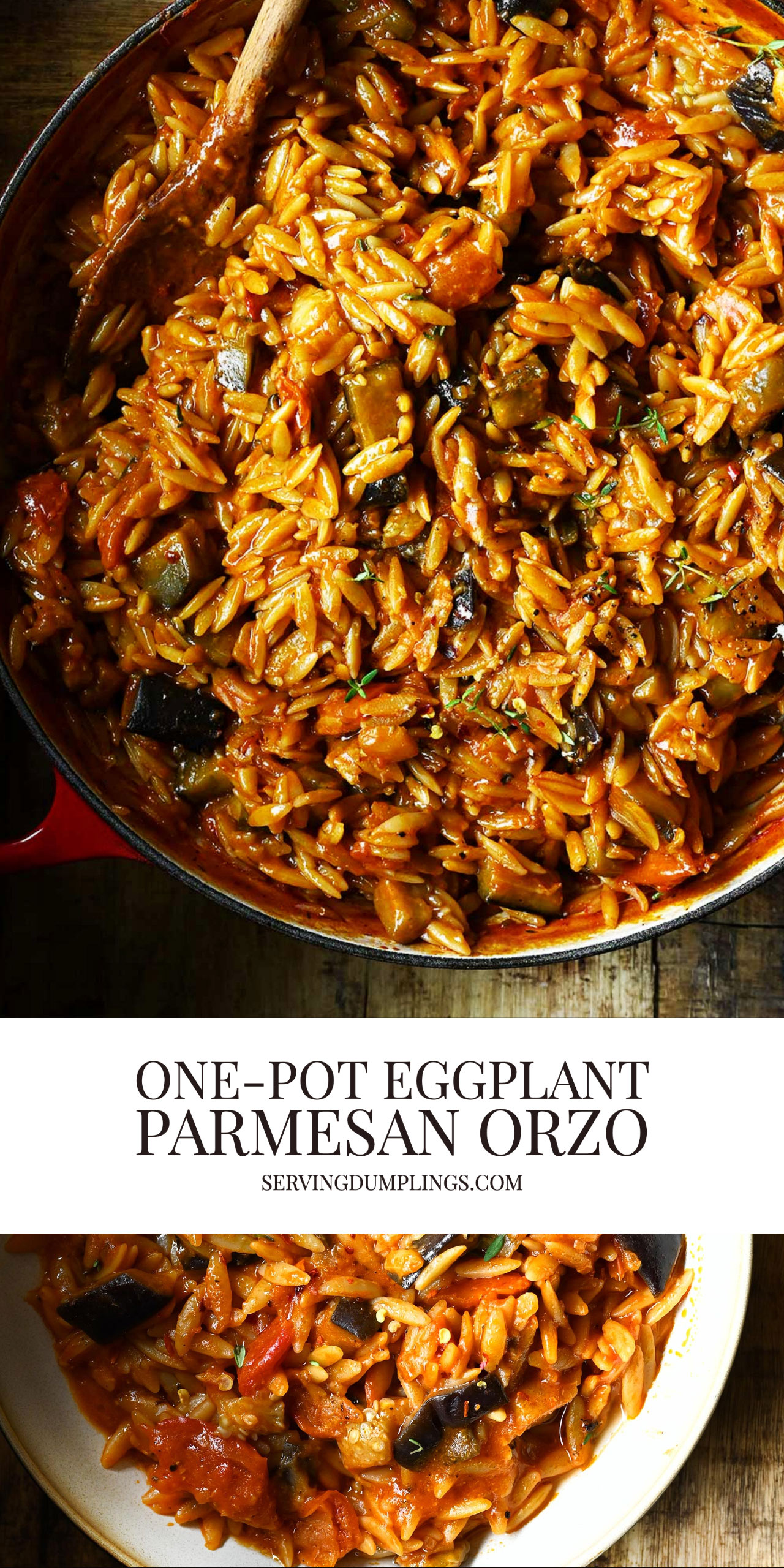 One Pot Eggplant Parmesan Orzo Serving Dumplings