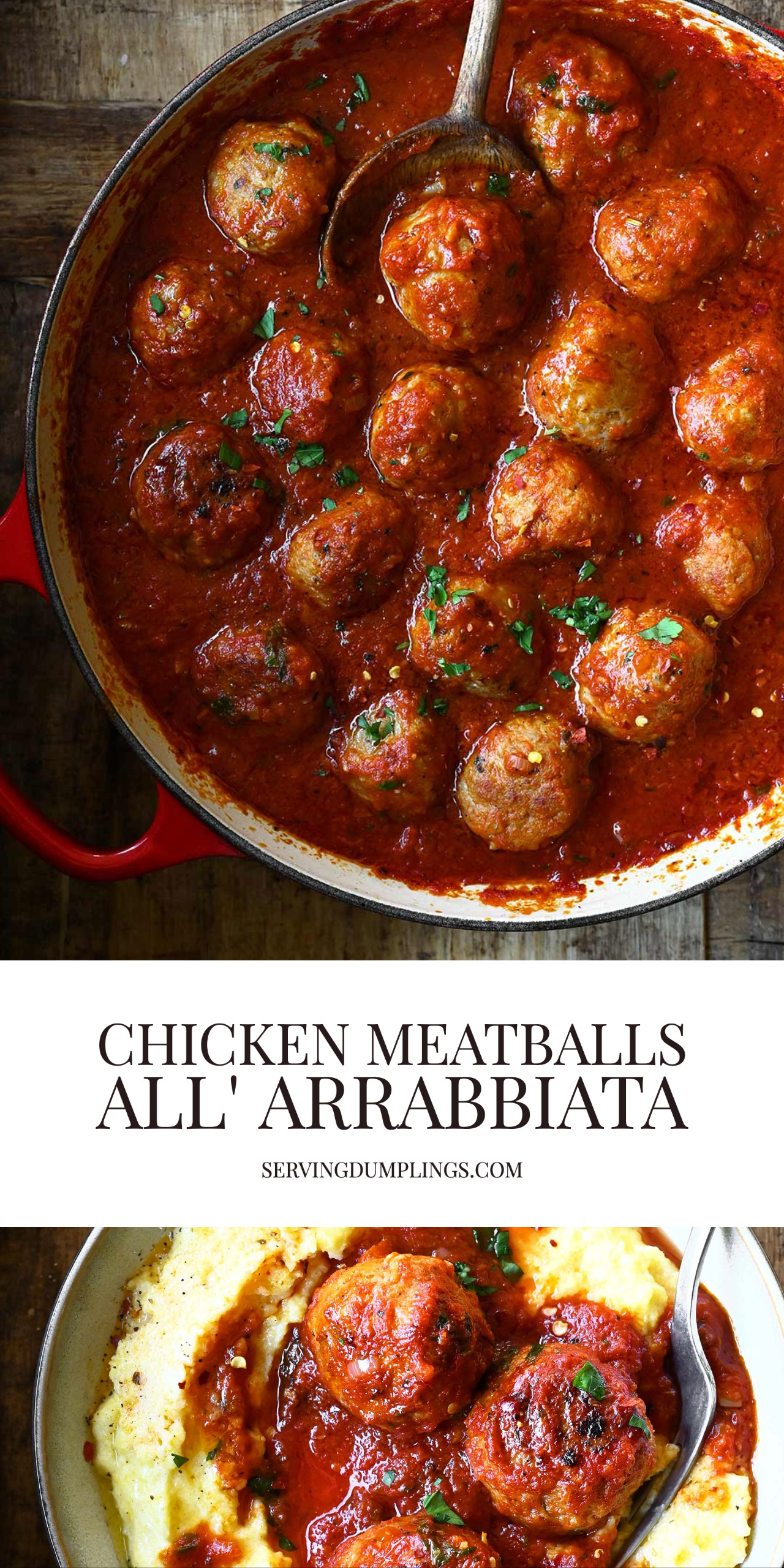 Chicken Meatballs all'Arrabbiata with Polenta Serving Dumplings