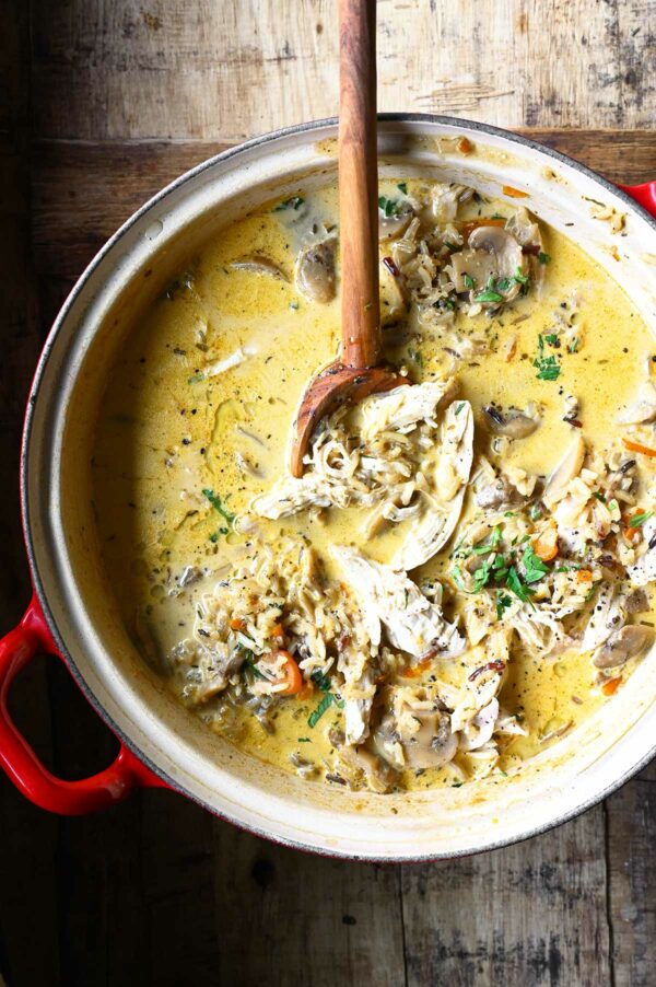 Mushroom Chicken and Wild Rice Soup Serving Dumplings