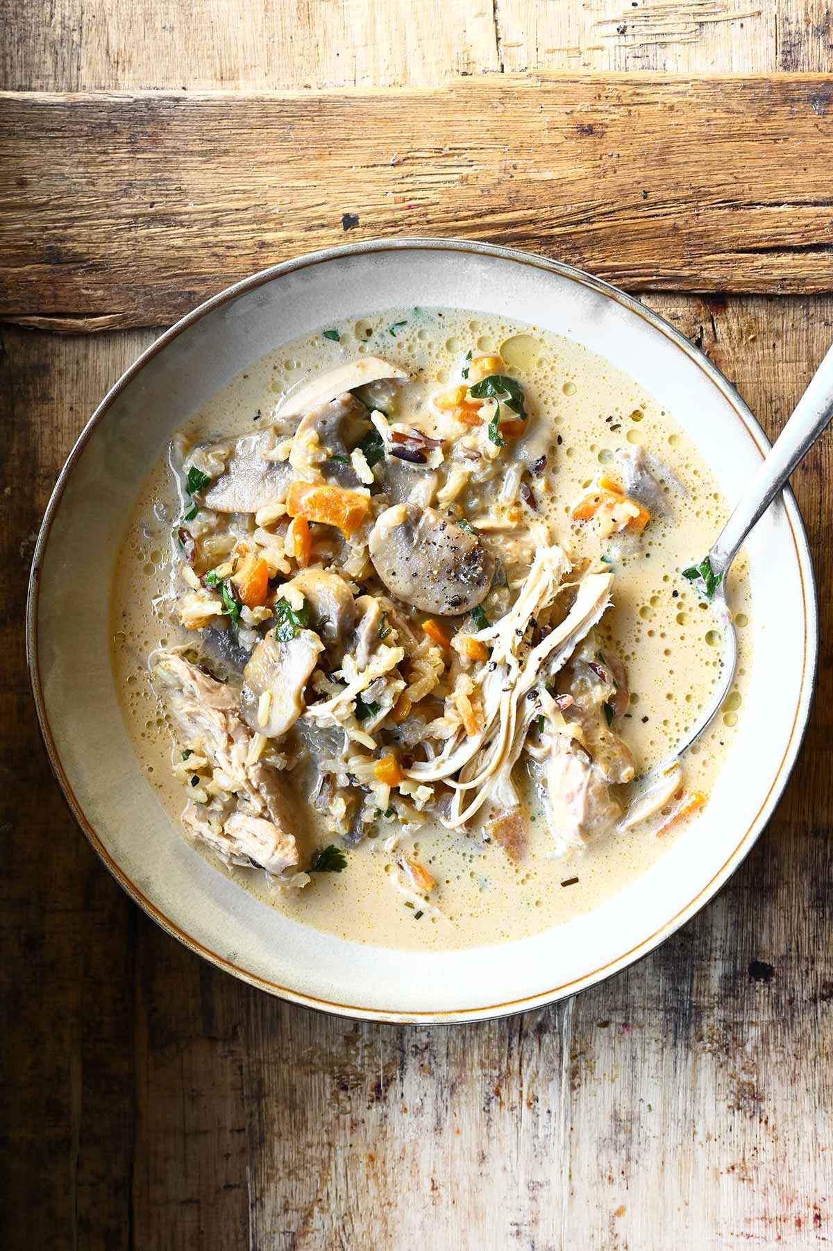 Creamy Chicken and Wild Rice Soup with Kale Recipe ~ Barley & Sage